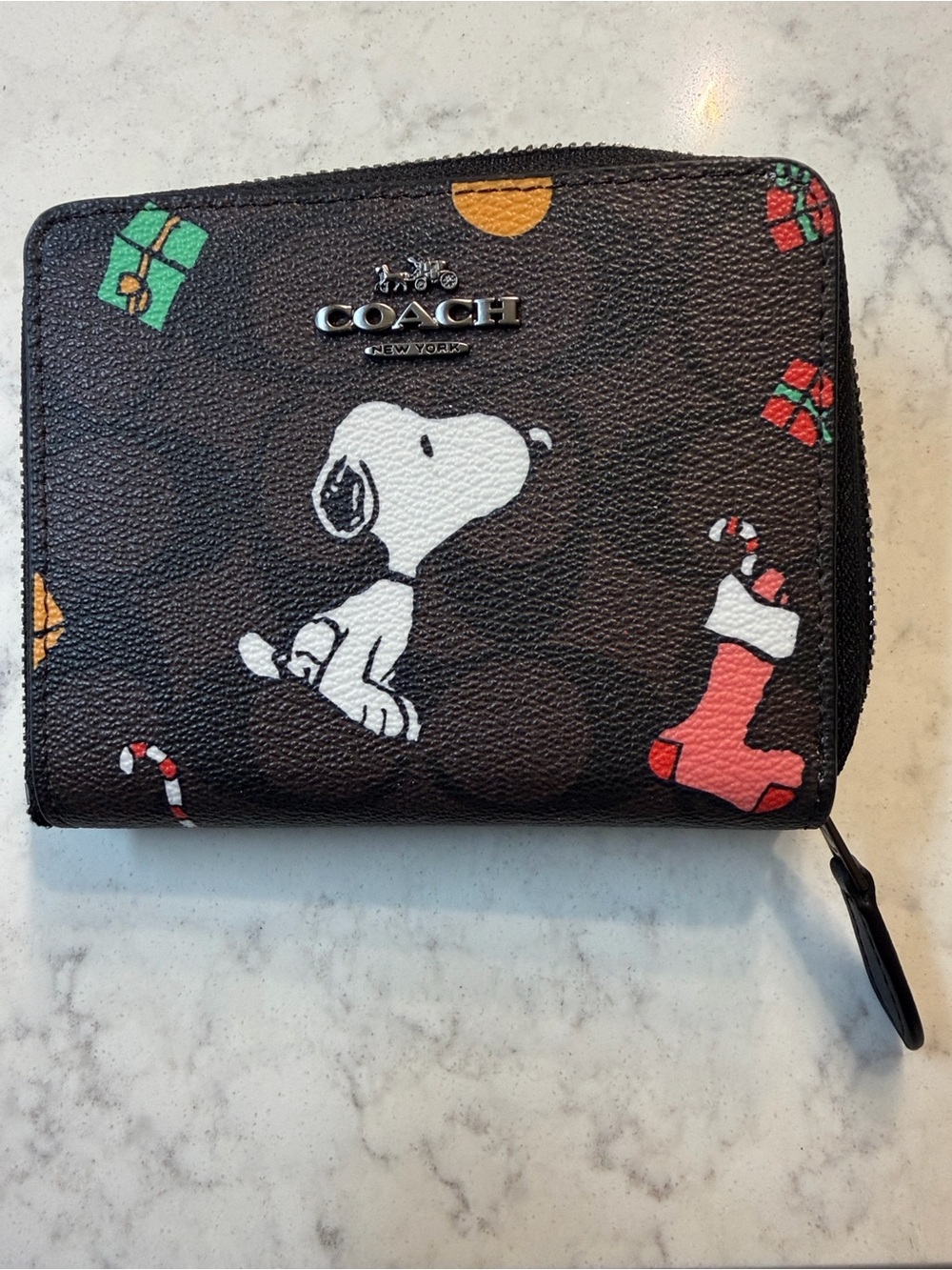 Coach Black Snoopy Holiday Zip Wallet